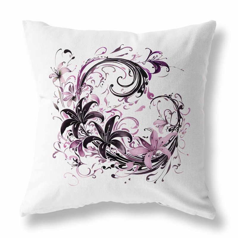 Coussin décoratif réversible intérieur / extérieur Petal And Swirl, H 16 po x l 16 po, Blanc / floral mauve