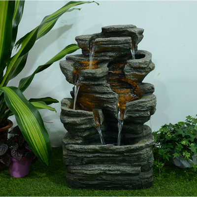 Resin Multi-Level Rock Fountain with Light