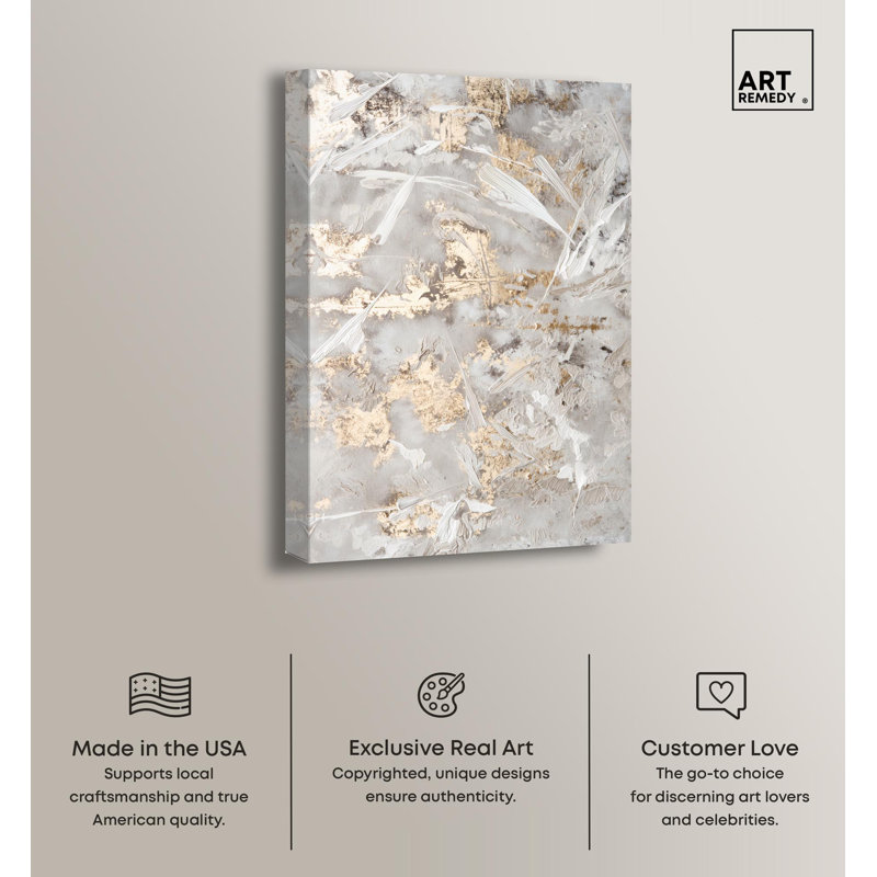 Elegant Gold and Gray Abstract Canvas Art, 15" x 10"