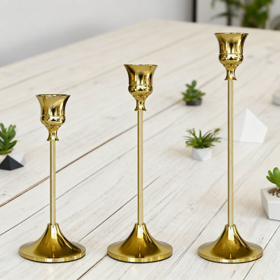 Elegant Taper Candlestick Holders Set Of 3, Durable Aluminum Alloy Candle Holders For Home Decor, Rust-Proof And Anti-Slip Design