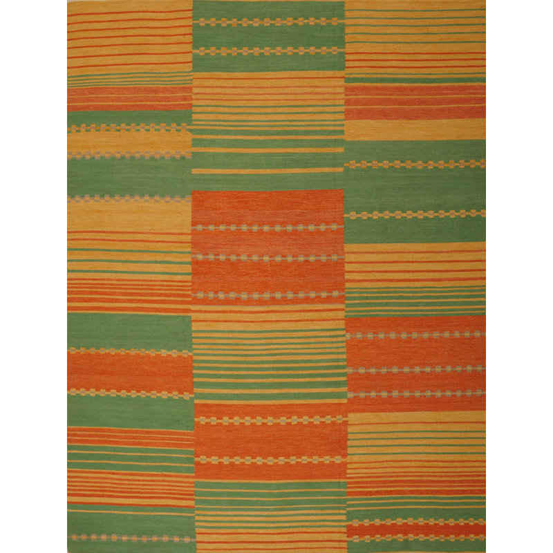Tapis orange/vert handwoven à tissage plat