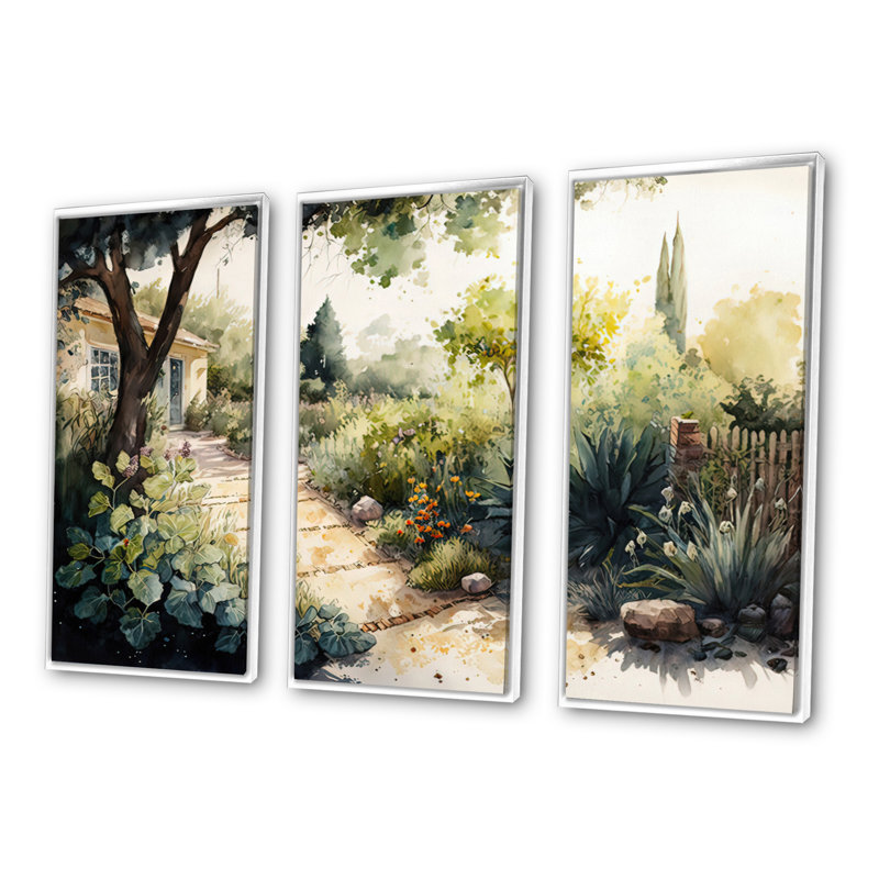 Fresh Garden At The Country II - 3 pièces, reproduction sur cadre flottant sur toile, H 28 po x l 36 po x P 1 po, Blanc