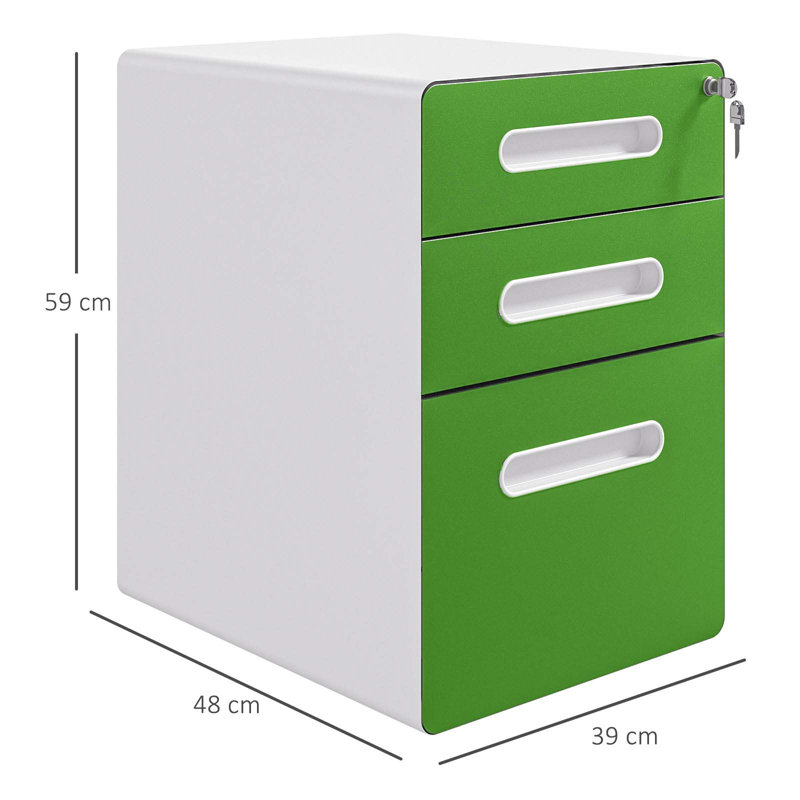 Izmir 39cm Wide 3 -Drawer Steel File Cabinet, Green