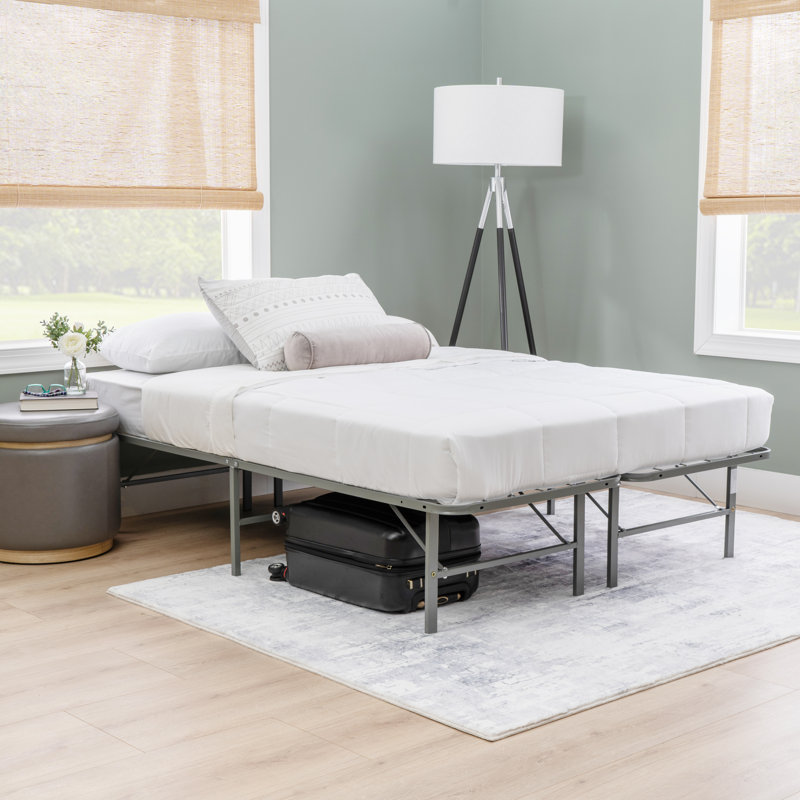 Structure de lit plateforme pliante en métal Franson, Lit double