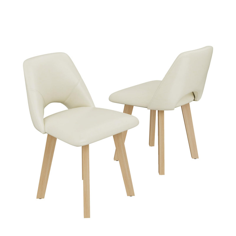 Chaises de salle à manger modernes en similicuir, ensemble de 2 - Chaises de cuisine sans accoudoirs, dossier creux et assise rembourrée résistante aux marques, pieds en bois massif