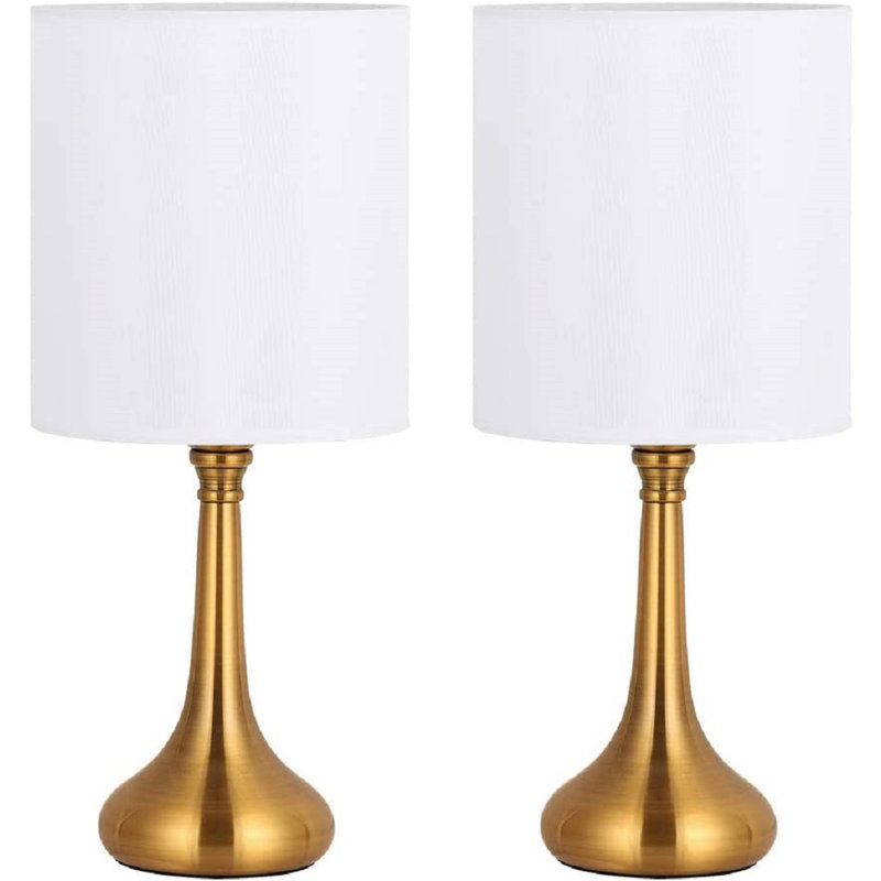 Lampe de chevet en métal avec abat-jour en métal, Blanc, H 16,2 po x l 7,1 po x P 7,1 po, Doré