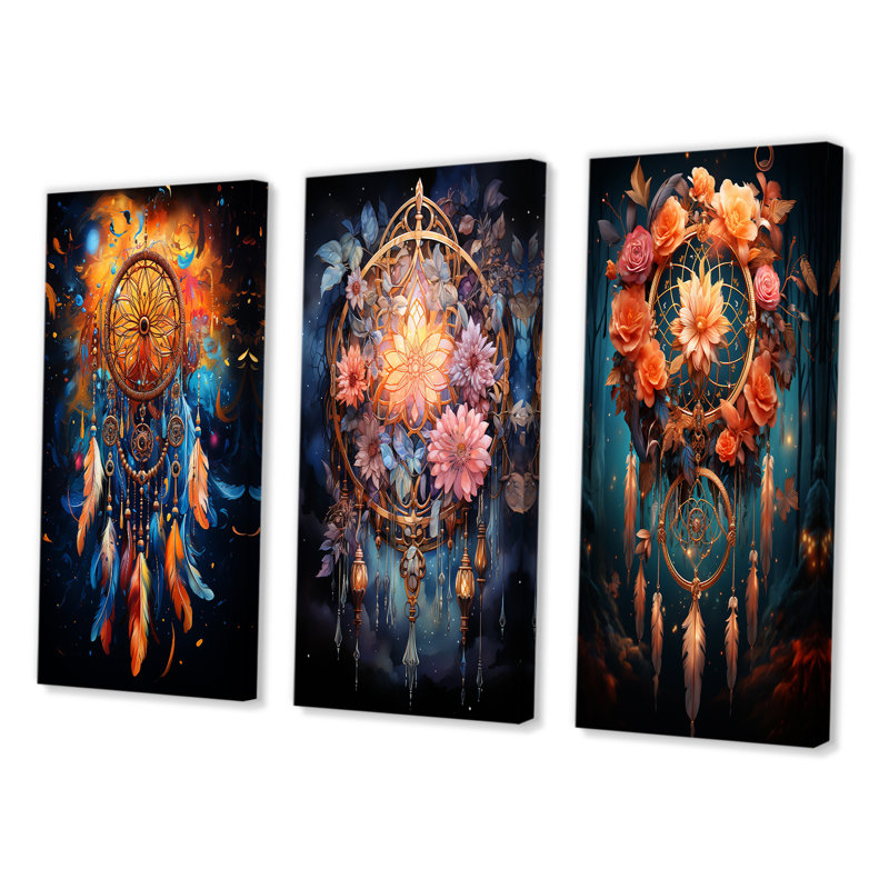 «Dreamcatcher Infinite Dreams», 3 pièces sur toile, Toile tendue, H 20 po x l 36 po