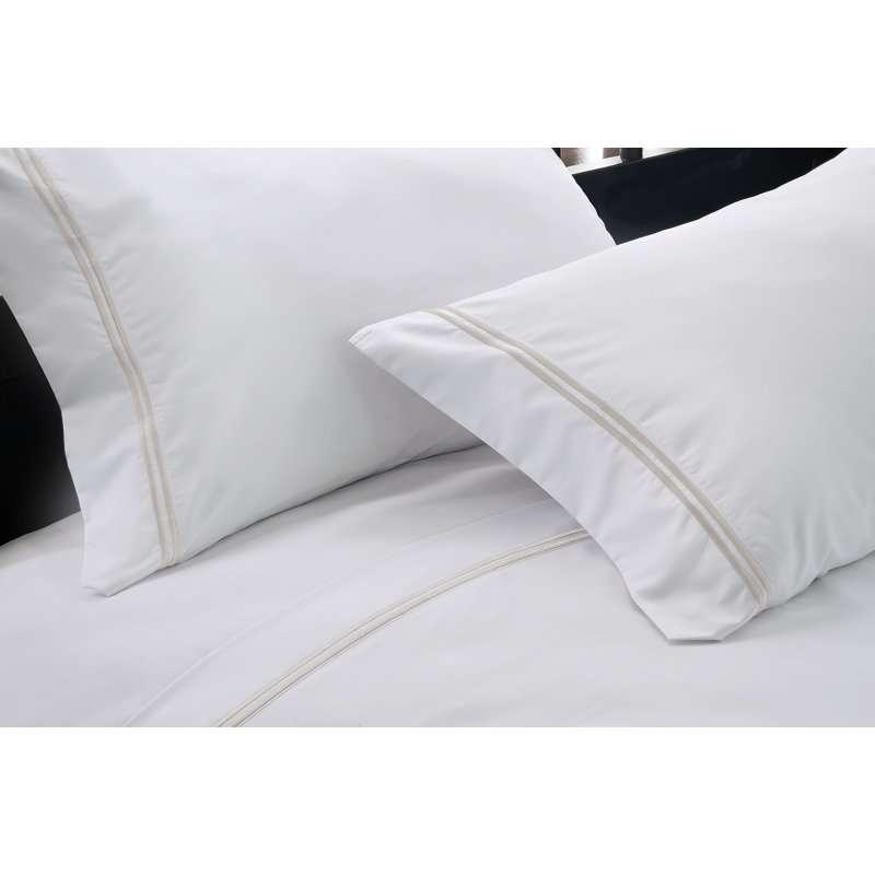 Wheat Embroidered Cotton Blend Percale Full Sheet Set