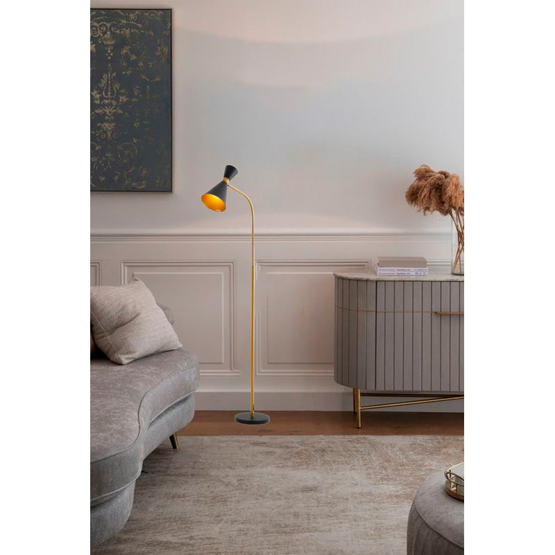 1-Light Black Floor Lamp With Gold Hardware