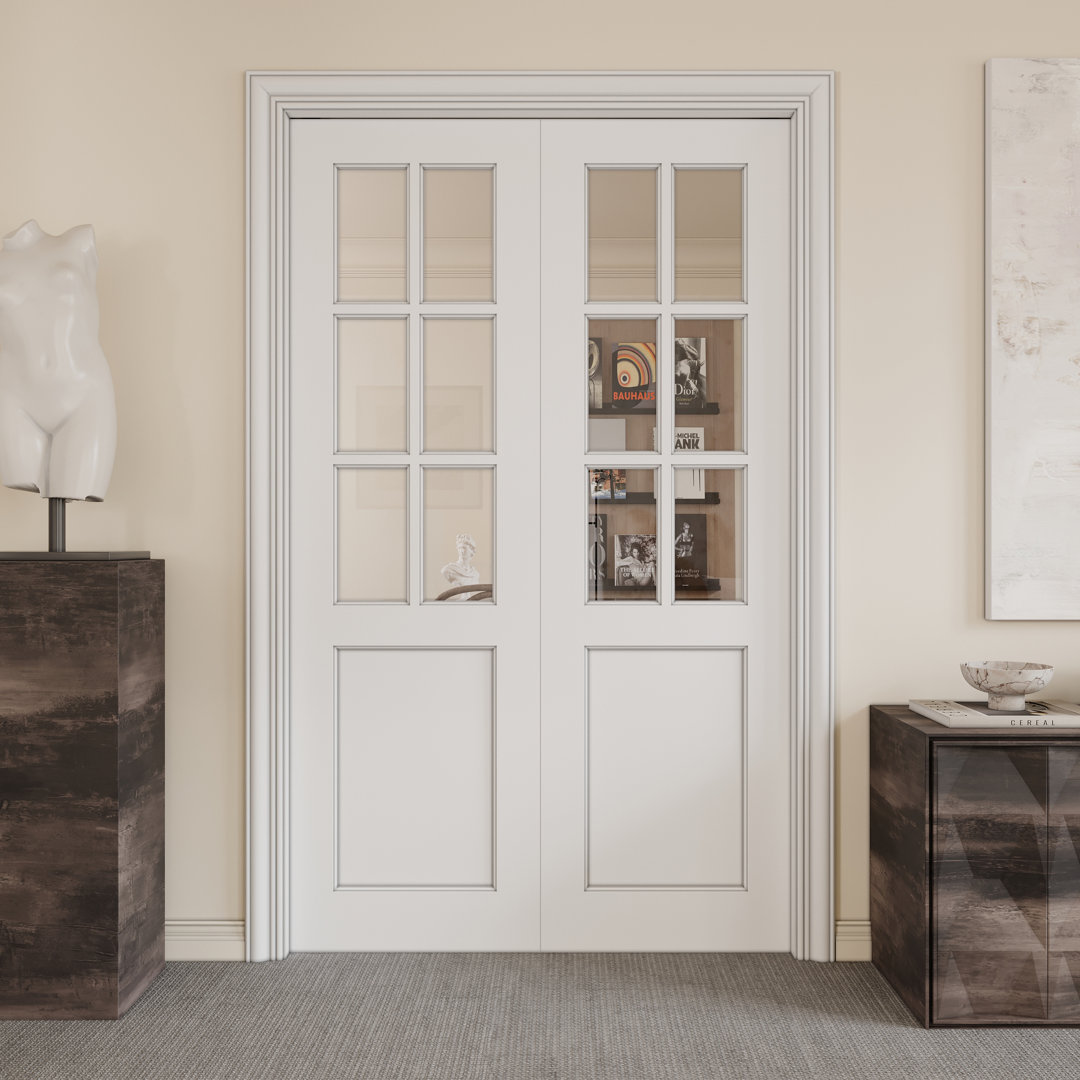 Interior Sliding Pocket Doors Pantry 6 Lite Clear Glass Sliding Door With Hardware & Soft Close ARK DESIGN 