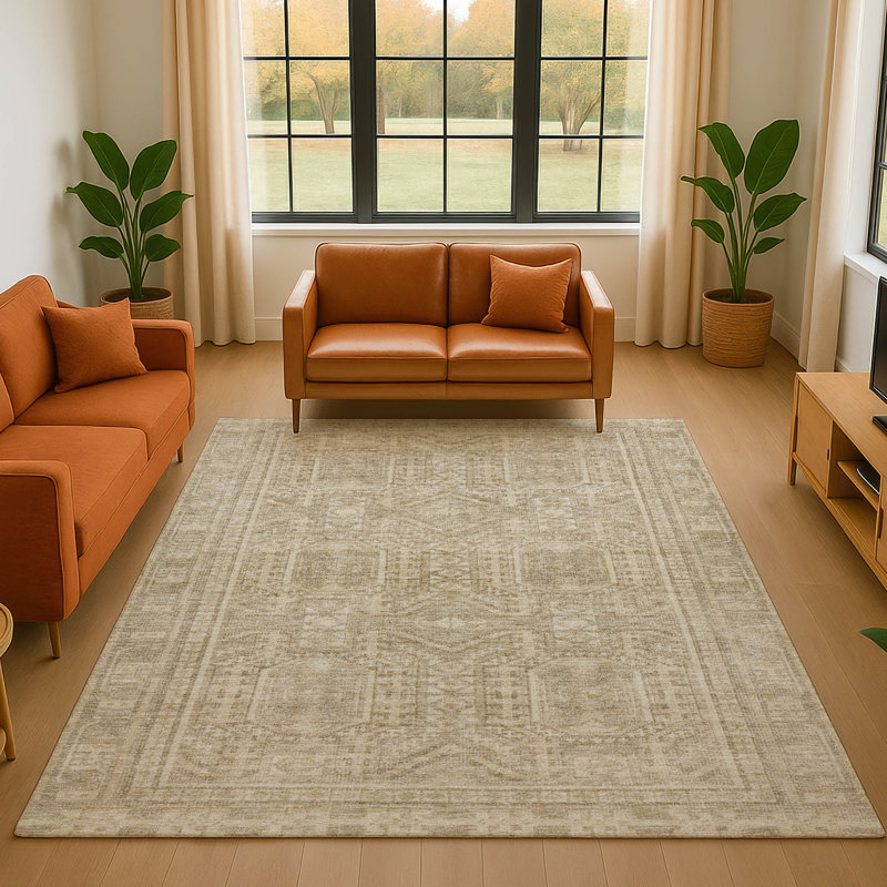 Premium Machine Washable Ashlynn Border Rug, Rectangle 5' x 7'6"