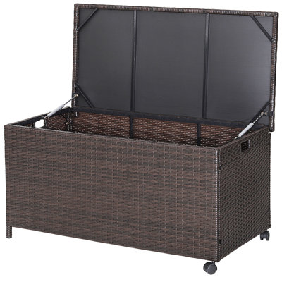 Gymax 50 Gallons Gallon Water Resistant Wicker Deck Box with Wheels in Mix Brown -  GYM10588