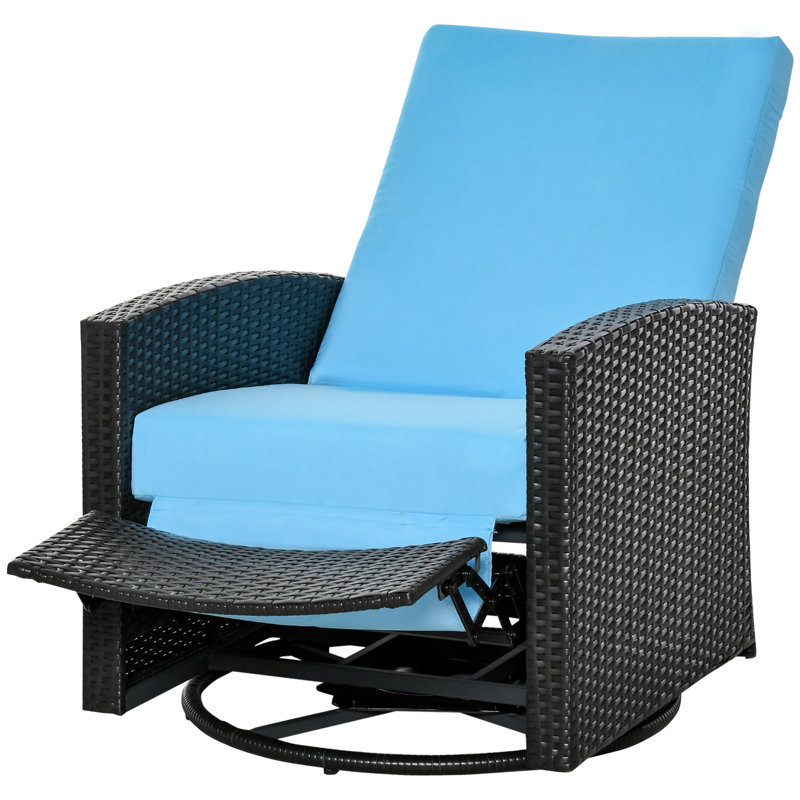 Fauteuil inclinable pour l'extérieur - bleu, rotation à 360 °, repose-pieds relevable, fonction pivotante extérieure pour balcon, coussins moelleux, véranda