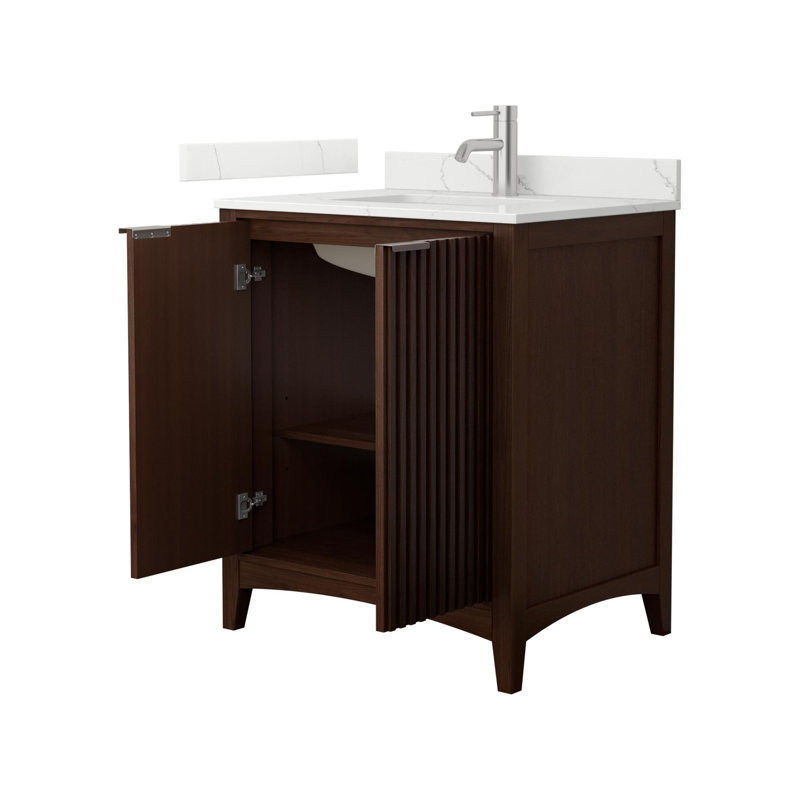 Palmilla Freestanding Single Bathroom Vanity with Quartz Top, Beige / Brushed Nickel, 30", Giotto Quartz