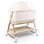 4 in 1 Baby Bassinet Bedside Sleeper & Co-Sleeper W/ Wheels, Storage Basket, Adjustable 7 Heights, Mosquito Net, Breathable Mesh Cradle for Infants Toddler,Beige