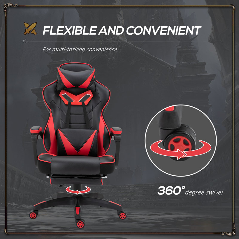 Inbox Zero Jagjit Adjustable Reclining Ergonomic Faux Leather Swiveling PC & Racing Game Chair, Red/Black