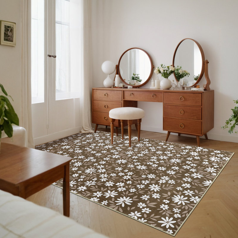 Tapis floral lavable à la machine pour le salon Tapis d'intérieur pour la décoration intérieure, Rectangulaire 8 pi x 10 pi