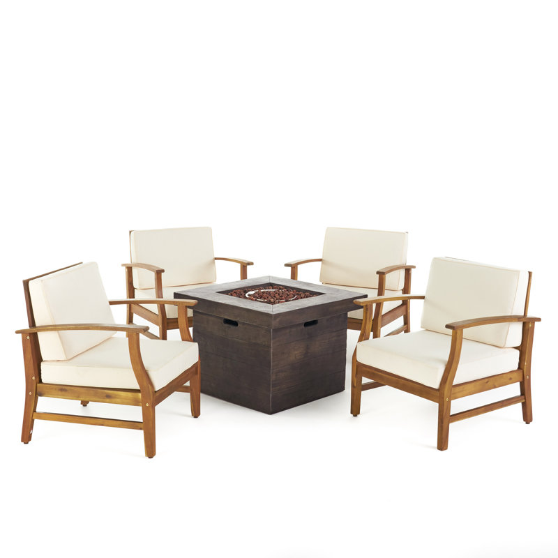 Karp Acacia 4 - Person Patio Conversation Set with Cushions, Cream