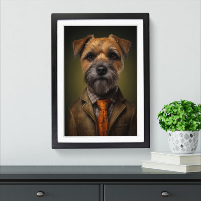 Border Terrier In A Suit Painting - Single Picture Frame Print on Wood
