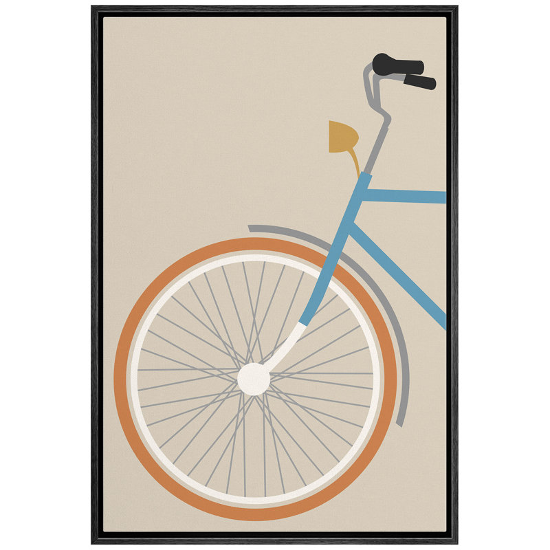 Profil latéral de la partie avant du vélo de randonnée avec grande roue - cadre flottant, impression sur toile, Cadre noir