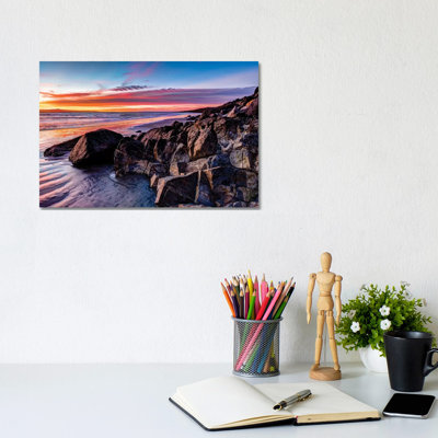 Rock Formations On The Beach At Sunrise, Baja California Sur, Mexico - Wrapped Canvas Print