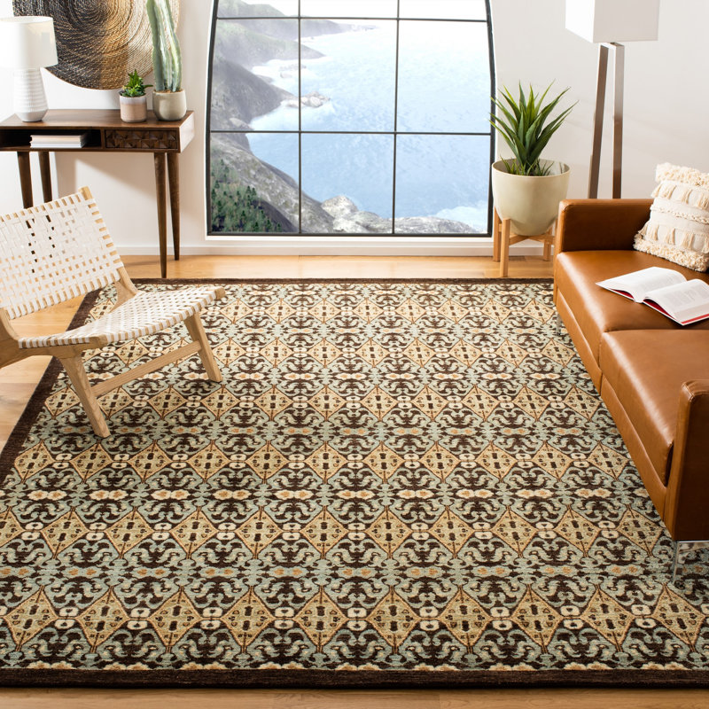 Asian Fusion Hand-Knotted Chocolate/Gold Area Rug, Rectangle 8' x 10'