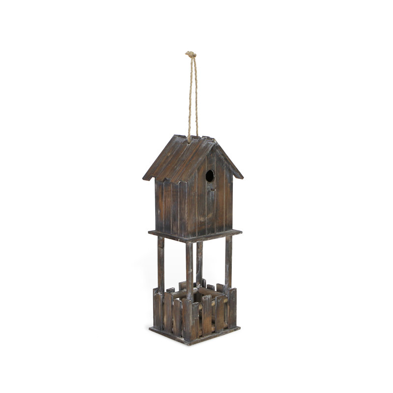 Rustic Brown Wooden Birdhouse with Bottom Planter