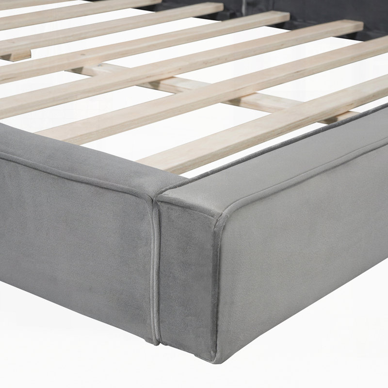 Lit plateforme tapissier avec tissu en velours, gris