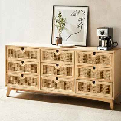 Solid Wood Rattan Woven Simple Drawer Locker 70.87'' W 9 - Drawer Dresser