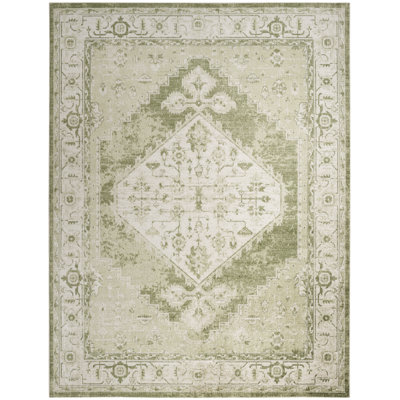 Haydel Oriental Machine Washable Power Loom Polyester Area Rug in Ivory/Green