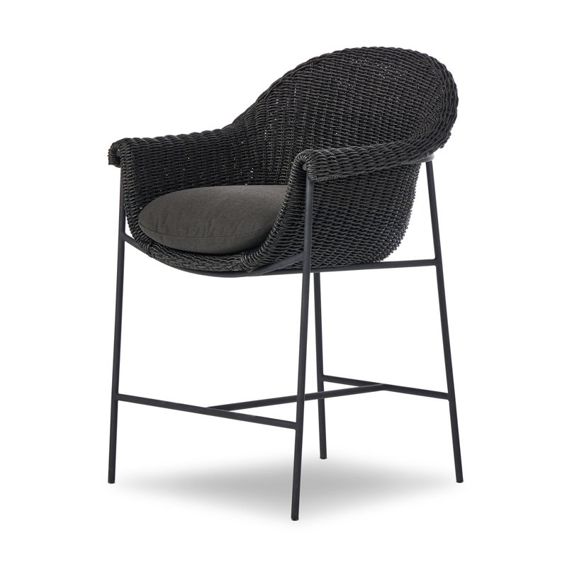 Suerte Outdoor Bar Stool, 42.25" H x 26.5" W x 25.5" D, Gray, Black