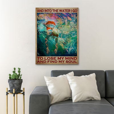 «Swiming Girl - And Into The Water I Go To Lose My Mind», reproduction d'art graphique sur toile tendue 1 pièce