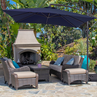 Parasol d'extérieur décalé 8,2 x 8,2 pi avec base, parasol suspendu en porte-à-faux extérieur pour terrasse, bord de piscine et patio