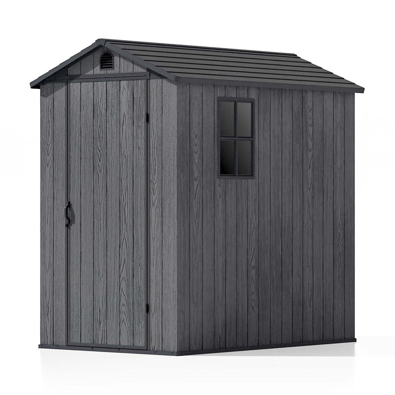 Plastic Storage Shed with Floor, Resin Shed with Window and Lockable Door, Dark Gray, 4 Ft. W x 4 Ft. D