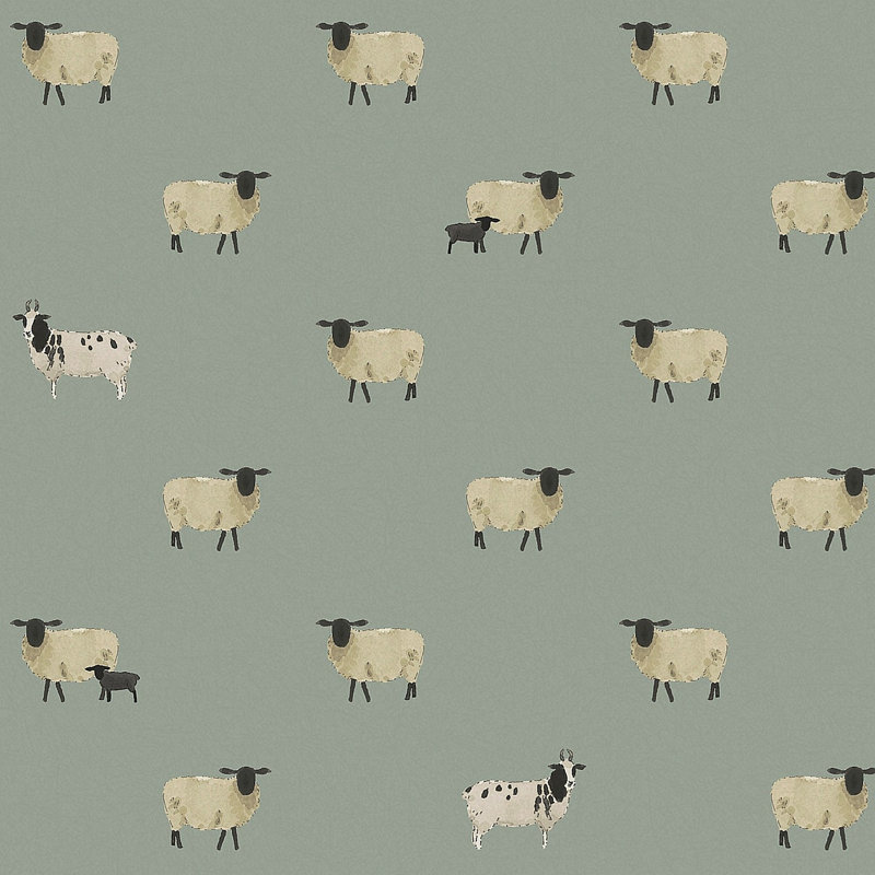 Sophie Allport Sheep Off White Wallpaper, Blue