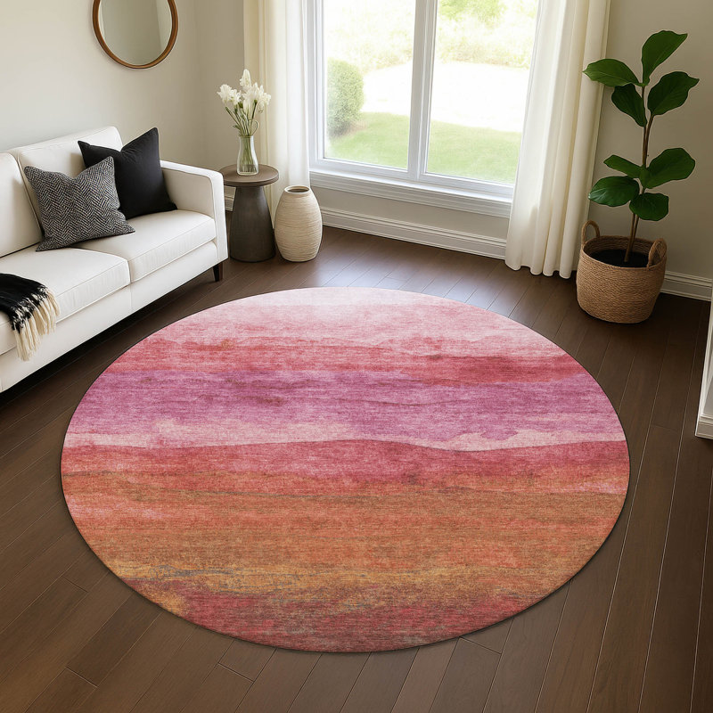 Premium Machine Washable Mehara AMF1699 Stripes Rug, Round 8'