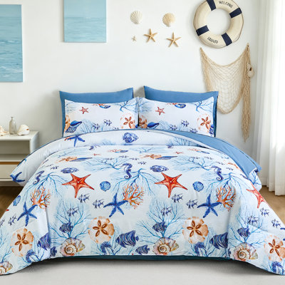 7-Piece Coastal Beach Comforter Set, Ocean Nautical All-Season Bedding