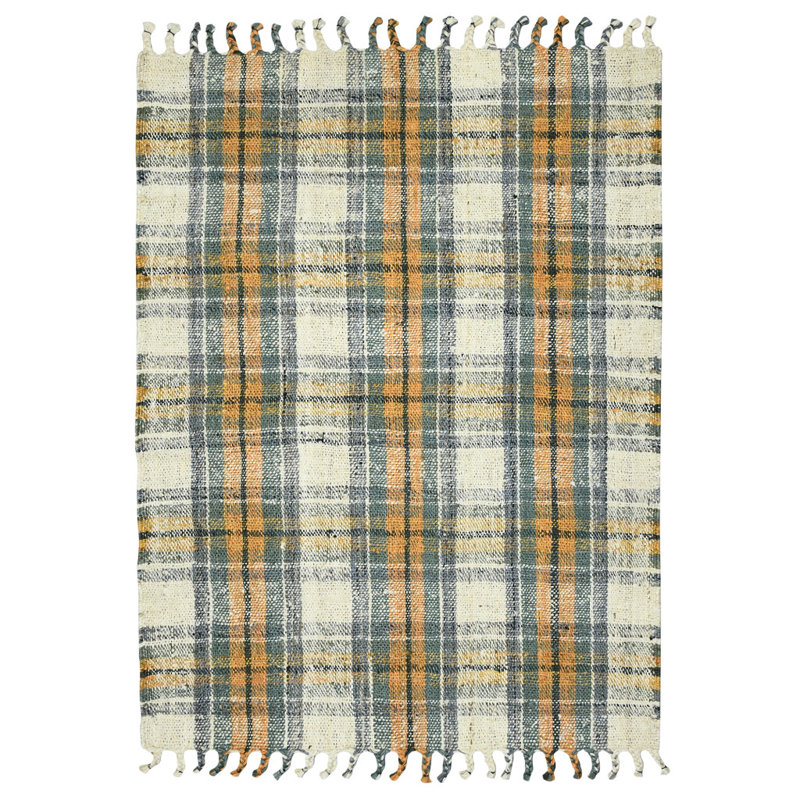 Tapis tissé à la main en jute orange et vert 2 pi x 3 pi avec franges