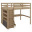 Lit mezzanine en bois avec garde-robe intégré, bureau, tablettes de rangement et tiroirs