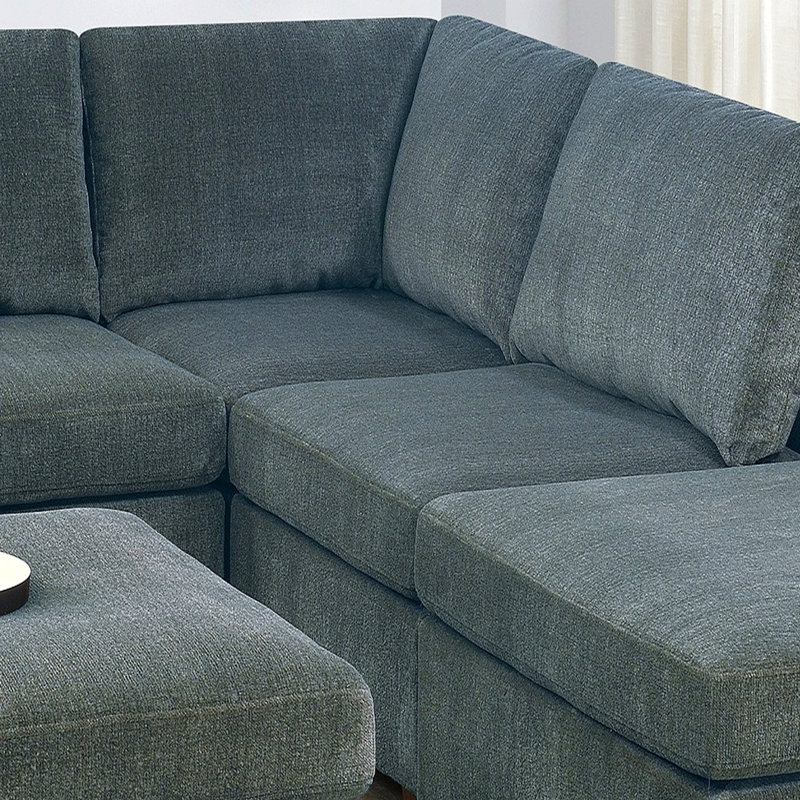 Ensemble de salon modulaire en chenille gris 6 pièces avec canapé en L et canapé d'angle 2X