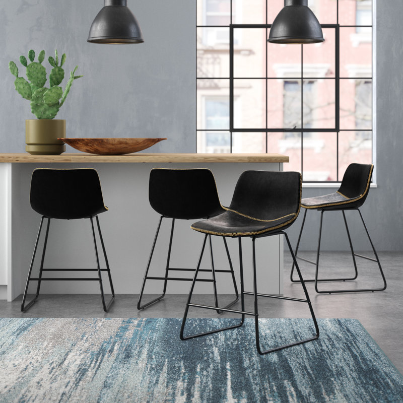 Tabouret de bar et de comptoir Hambrook, Noir, Tabouret de comptoir (siège d'une hauteur de 24 p, 4