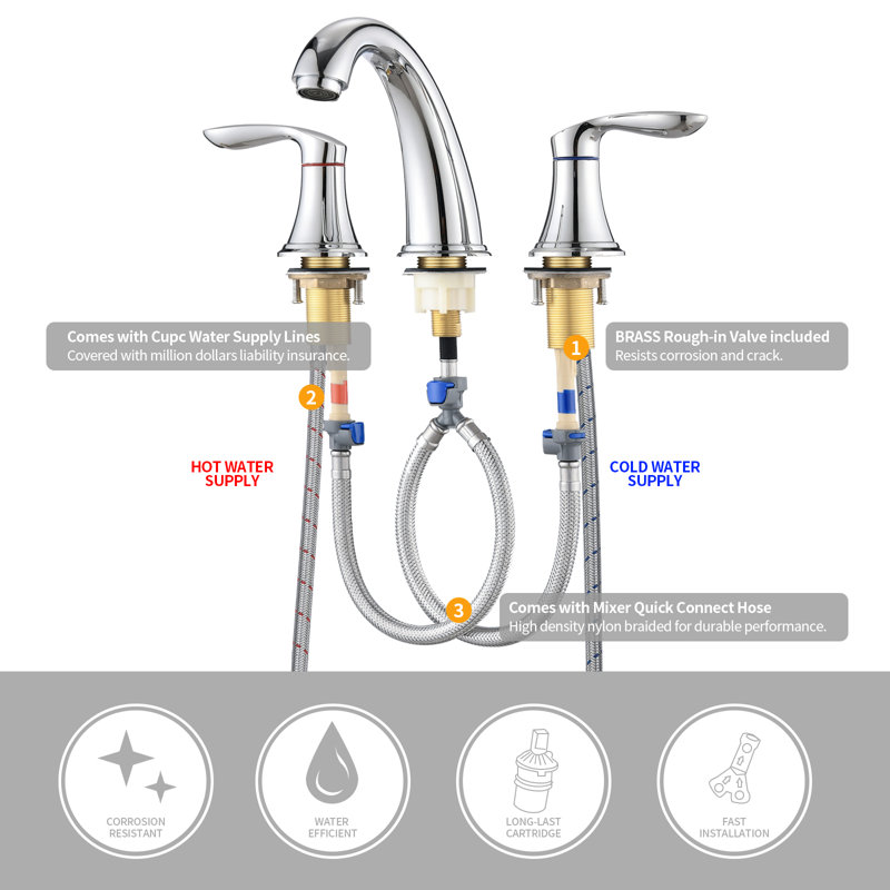 2-handle Bathroom Faucet with Drain Assembly, Chrome
