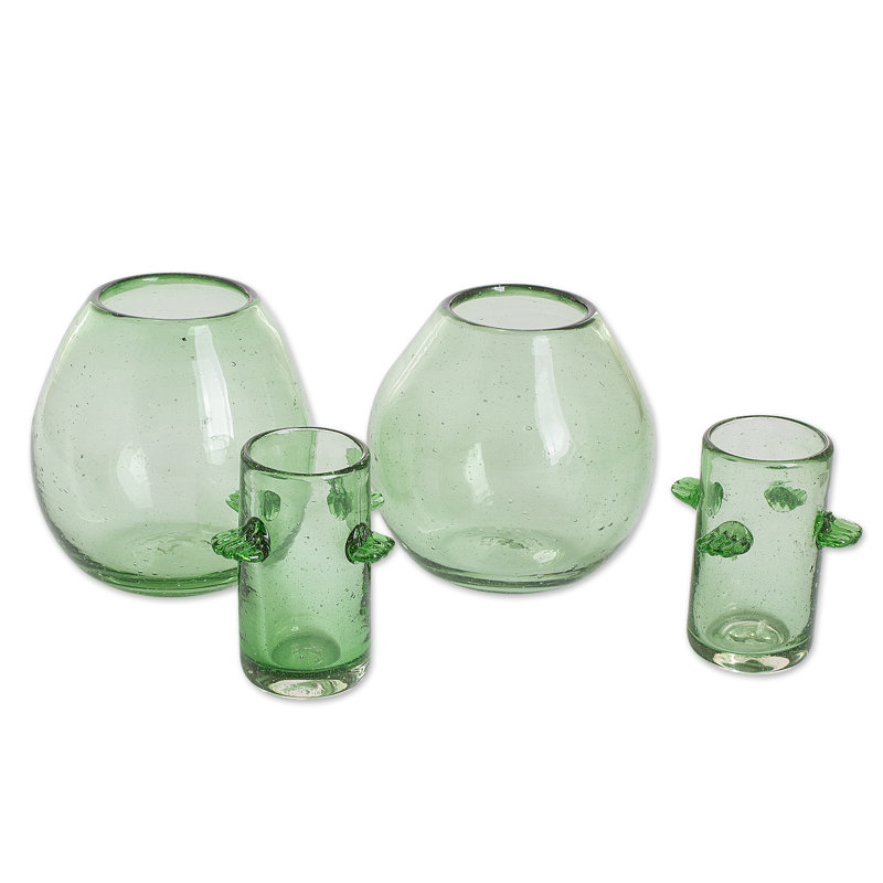 Novica Handmade Perfect Shot In Blown Recycled Glass Tequila Glasses (Pair), Green