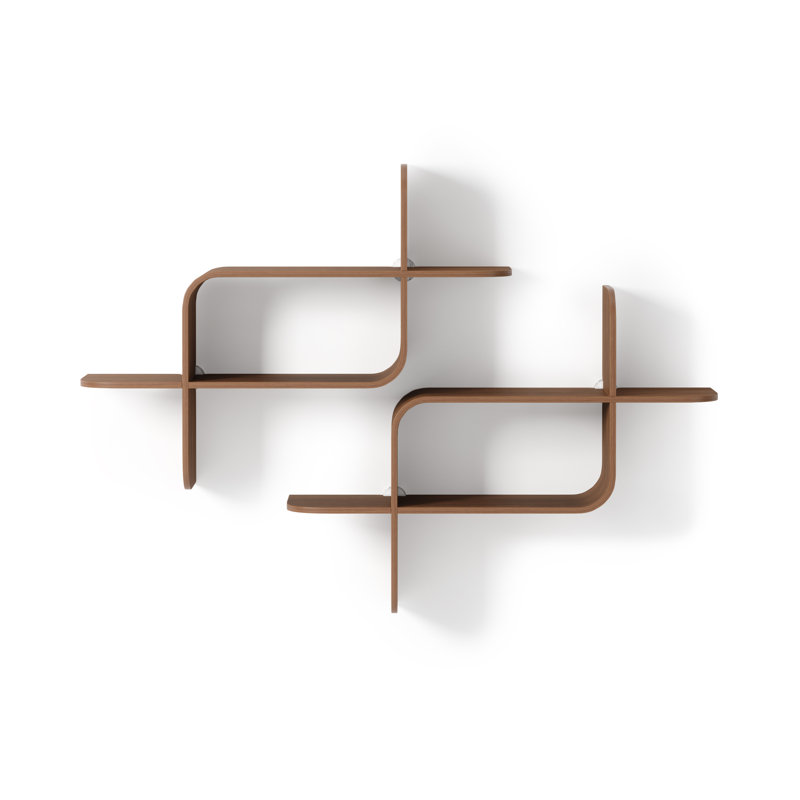 Elias Light Walnut Rubberwood Modern Wall Shelf