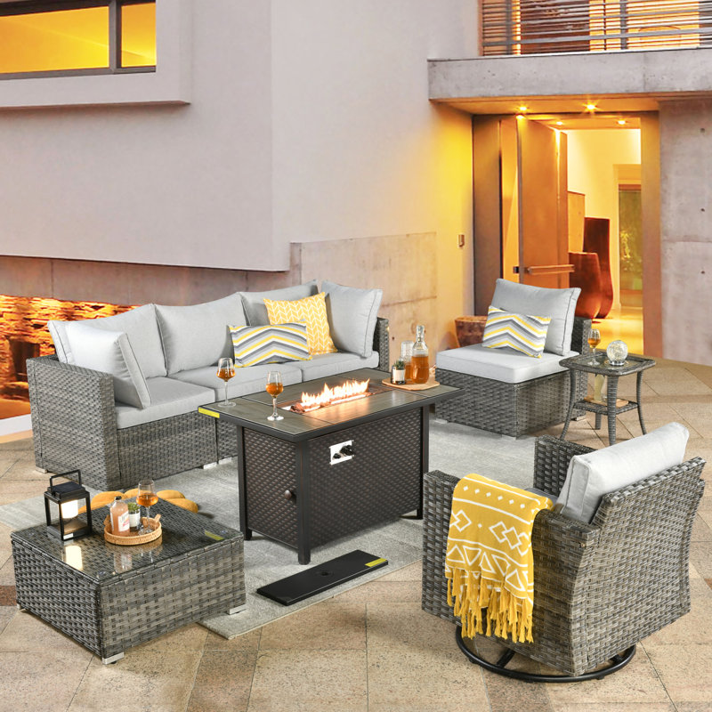 Premium All-Weather Wicker 4 - Person Patio Conversation Set with Cushions, Gray