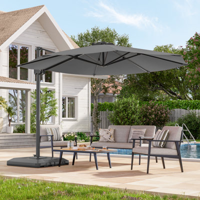 11' Offset Patio Umbrella with Easy Pedal 360-Degree Swivel, Smooth Crank Lift System and Water-Repellent Canopy with Base,  Gray