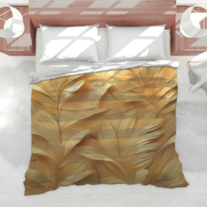 Textured Leaf Pattern Comforter, Queen, Medium Gold