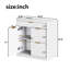 Classeur de bureau moderne autoportant 31 po 31 po, armoire de rangement cannelée blanche avec station de charge de table intégrée, tablettes réglables, grands tiroirs silencieux et poignées en métal, mobilier de rangement polyvalent pour la maison et le bureau-1497970809