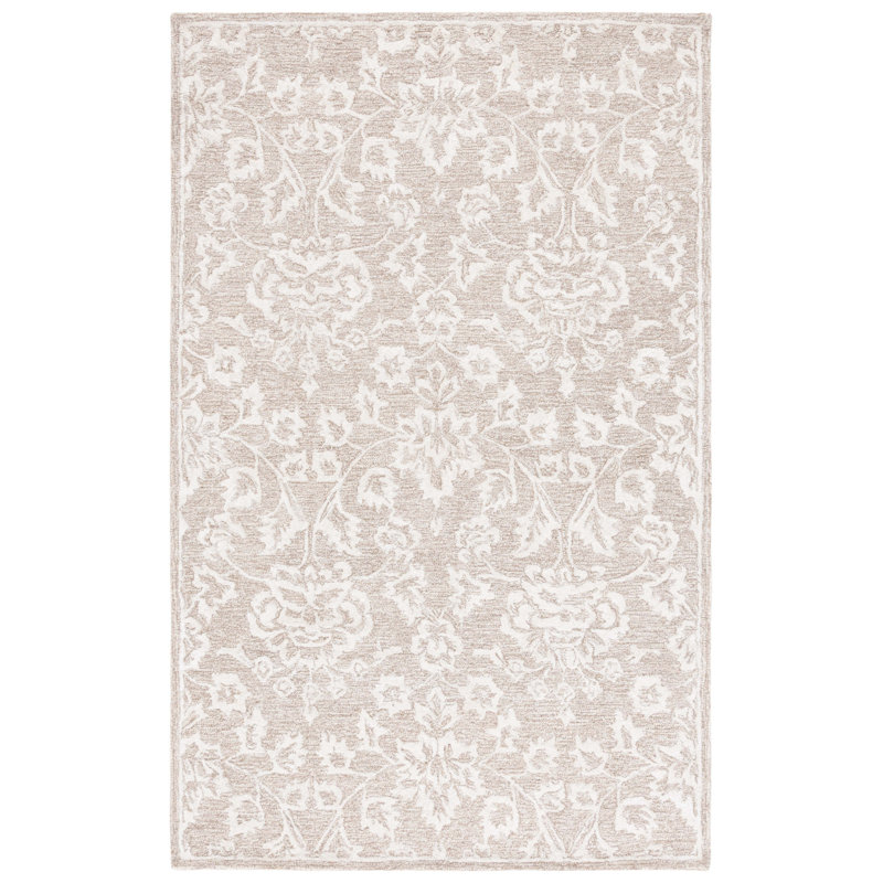 Sazi Hand Tufted Wool Pile Damask Rug, Rectangle 5' x 8'