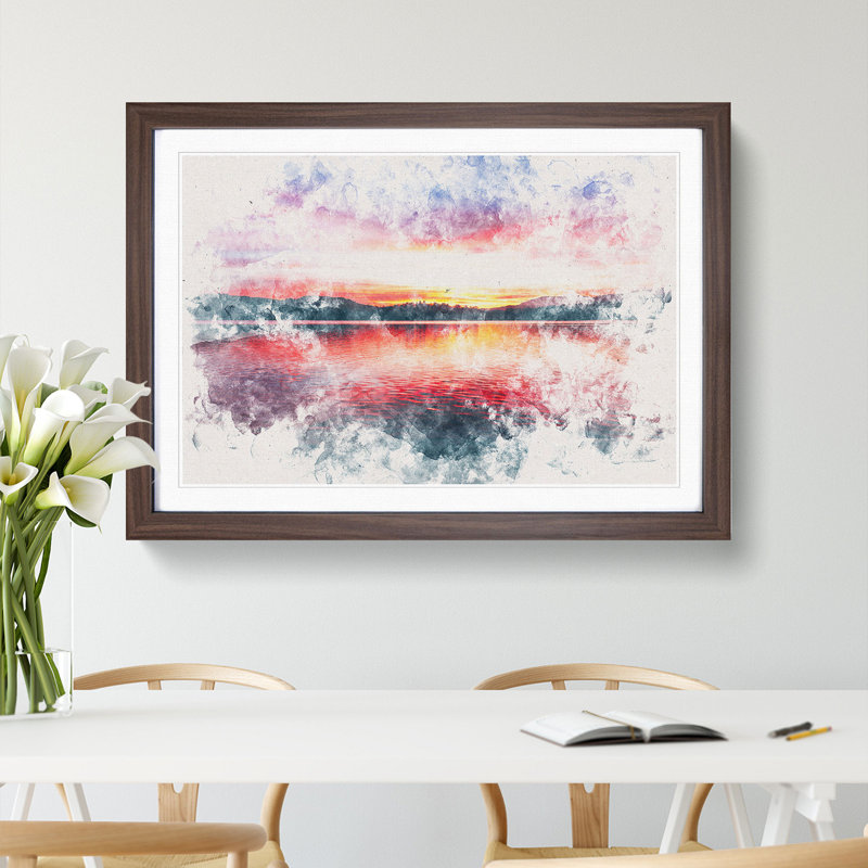 Sunset over Lake Windermere - Picture Frame Graphic Art Print, 62cm H x 87cm W x 2cm D, Walnut Framed